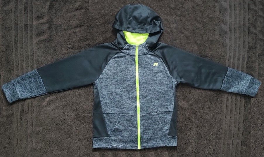 Russell Dri-Power 360 Hooded Jacket - Boy's Youth - Size XL 14-16 Gray & Yellow