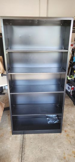 Black metal shelves
