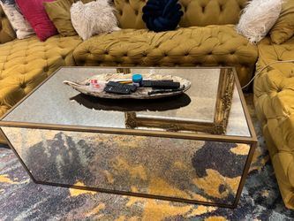 Smoked glassMirrored Coffee Table with Gold Frame