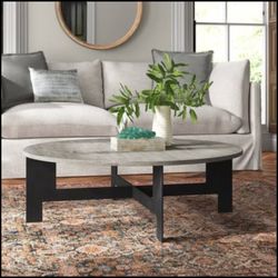 Grey Round LuxeDecor Coffee Table with Metal Base