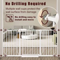 Extra Wide Baby Gate 57.5-62.2 Pressure Mounted,Child Dog Pet Safety Gates with Walk Through Door for Doorways Stairs No Drilling in Door,White
