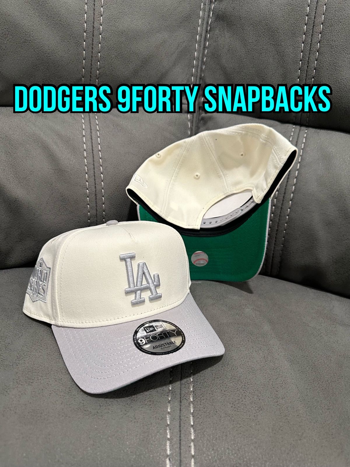 MLB New Era Los Angeles Dodgers Off White Grey 2020 World Series Patch 9forty A Frame SnapBack Hats