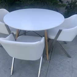Modern White Round Dining Table + 3 Designer Chairs