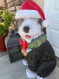 Large Christmas Old English Sheepdog Statue