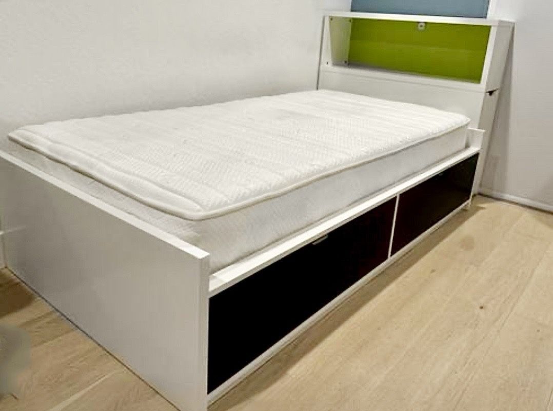 Ikea Flaxa Bed & Headboard with Storage