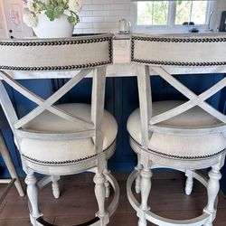 2 bar stools in beige linen from Frontgate