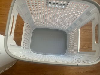 White Plastic Laundry Basket with Handles
