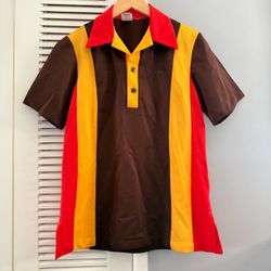 True Vintage 1970s Bowling / Burger King Uniform Brown Yellow Red Polo Shirt