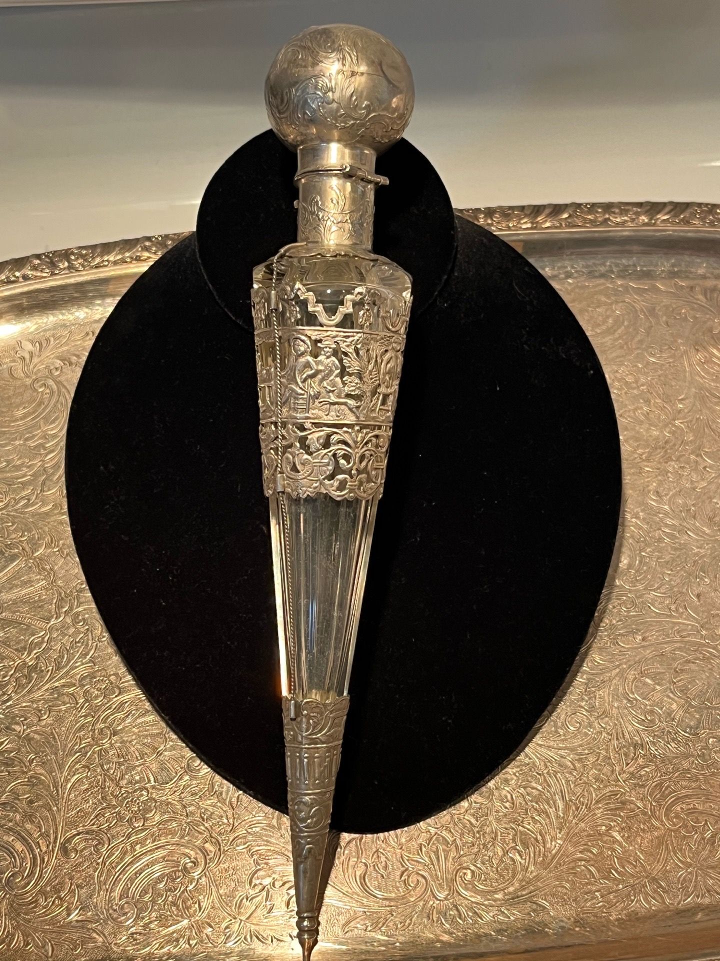 Huge European antique silver crystal scent bottle