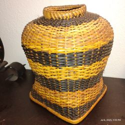 Brown Rattan Basket With Black Accent, woben