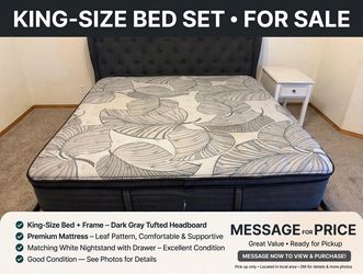King-Size Bed Set with Tufted Headboard
