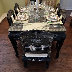 Claw Foot Black Lacquer Mother Of Pearl Dining Table 