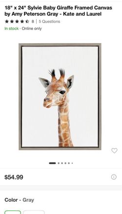 Kate and Laurel Baby Giraffe Framed Canvas Art