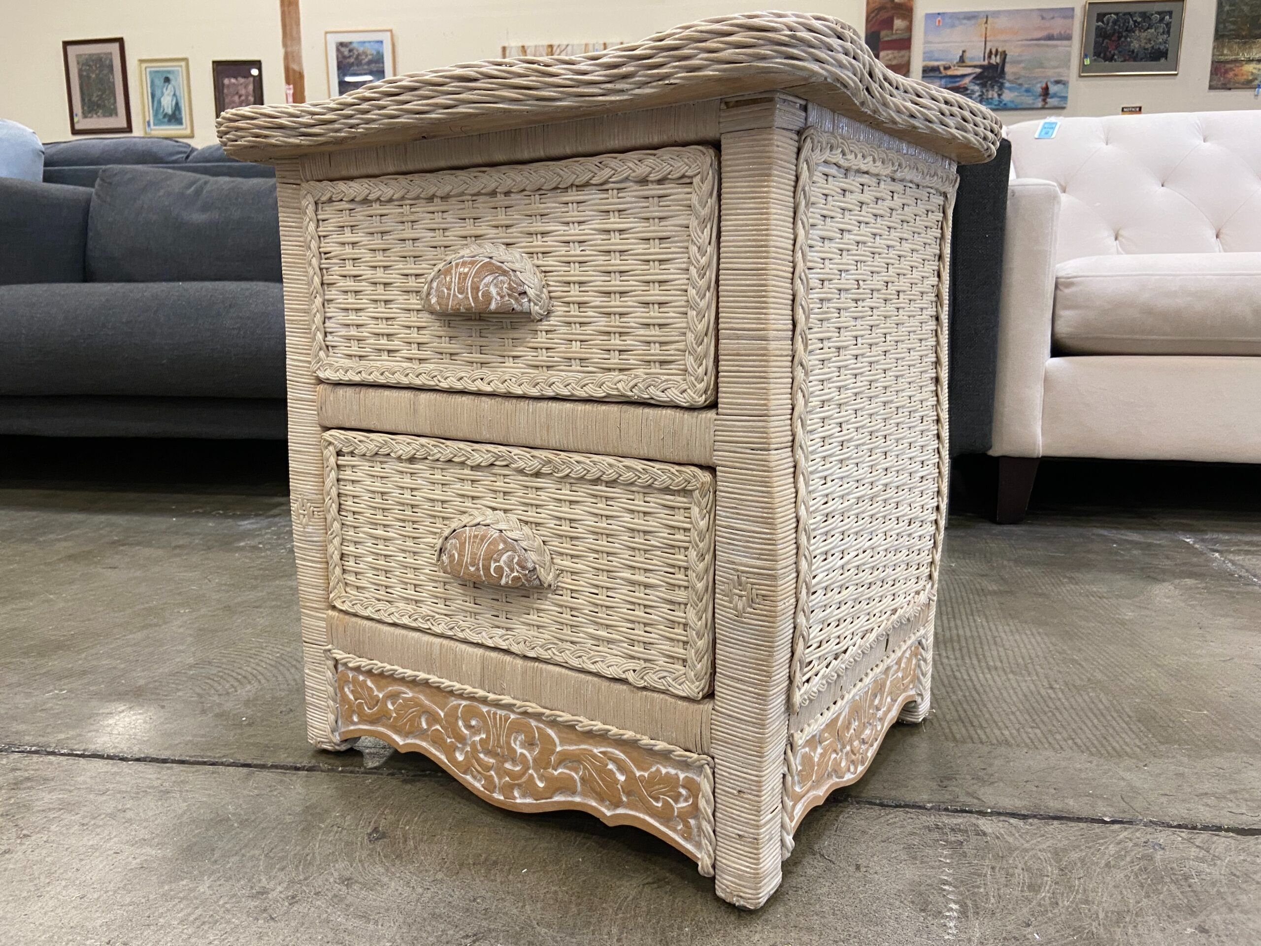 PIER 1 IMPORTS Jamaica Collection Wicker Nightstand $69.00 Dimensions: Height: 23″ Width: 22″ Depth: 18″ Available for pick up at the Southcenter St