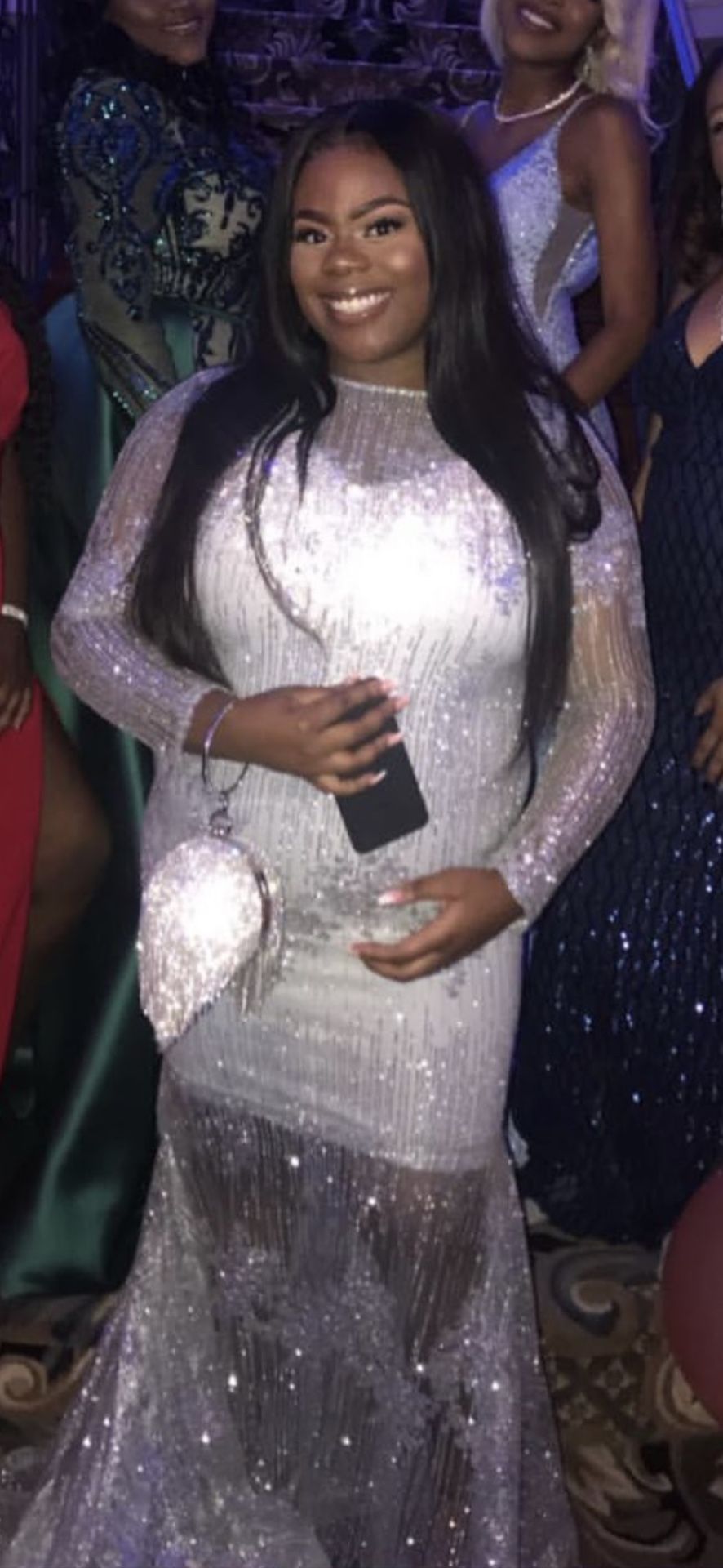PLUS SIZE SILVER PROM DRESS