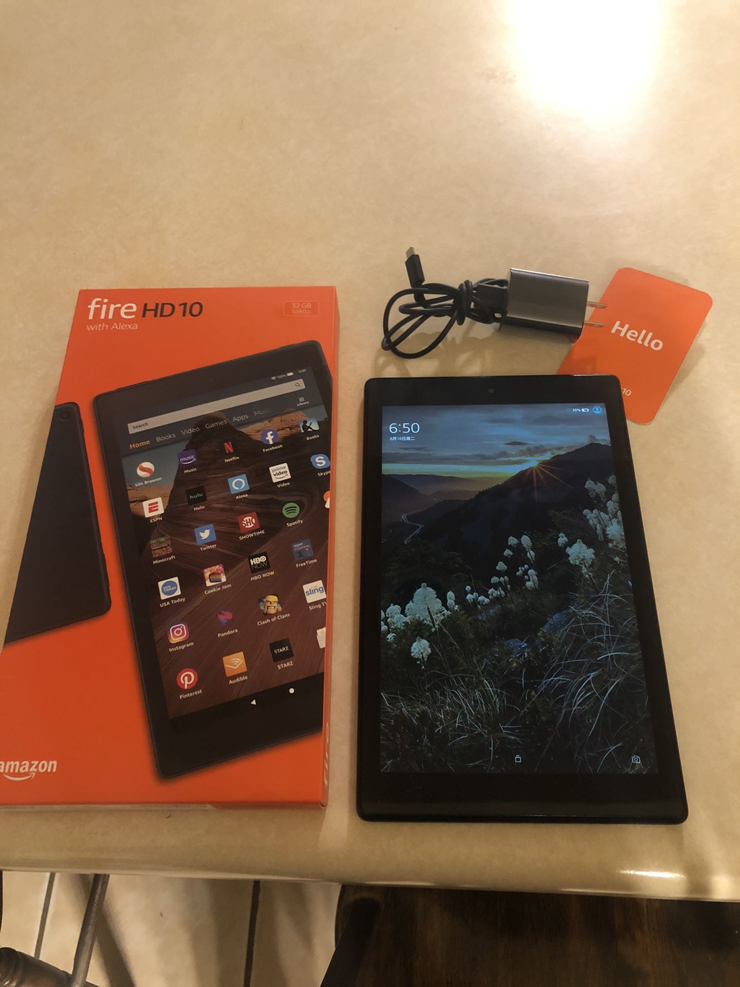 Never Used fire  HD 10  with Alexa  32 GB 1080P 