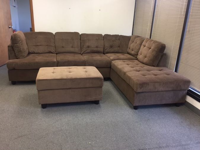 Brown Chenille Sectional Couch 