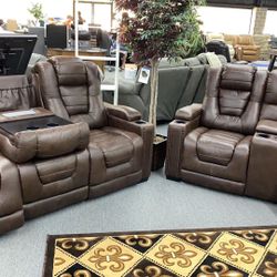 Owner's Box Thyme Power Reclining Living Room Set with Adjustable Headrest (Sofa and Loveseat