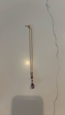 Gold-Tone Necklace with Purple Stone Pendant