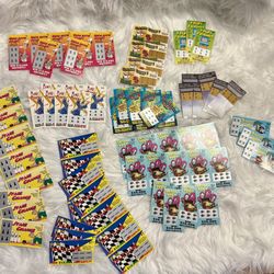 Lot of over 70 FAKE prank joke winning novelty lottery scratch tickets