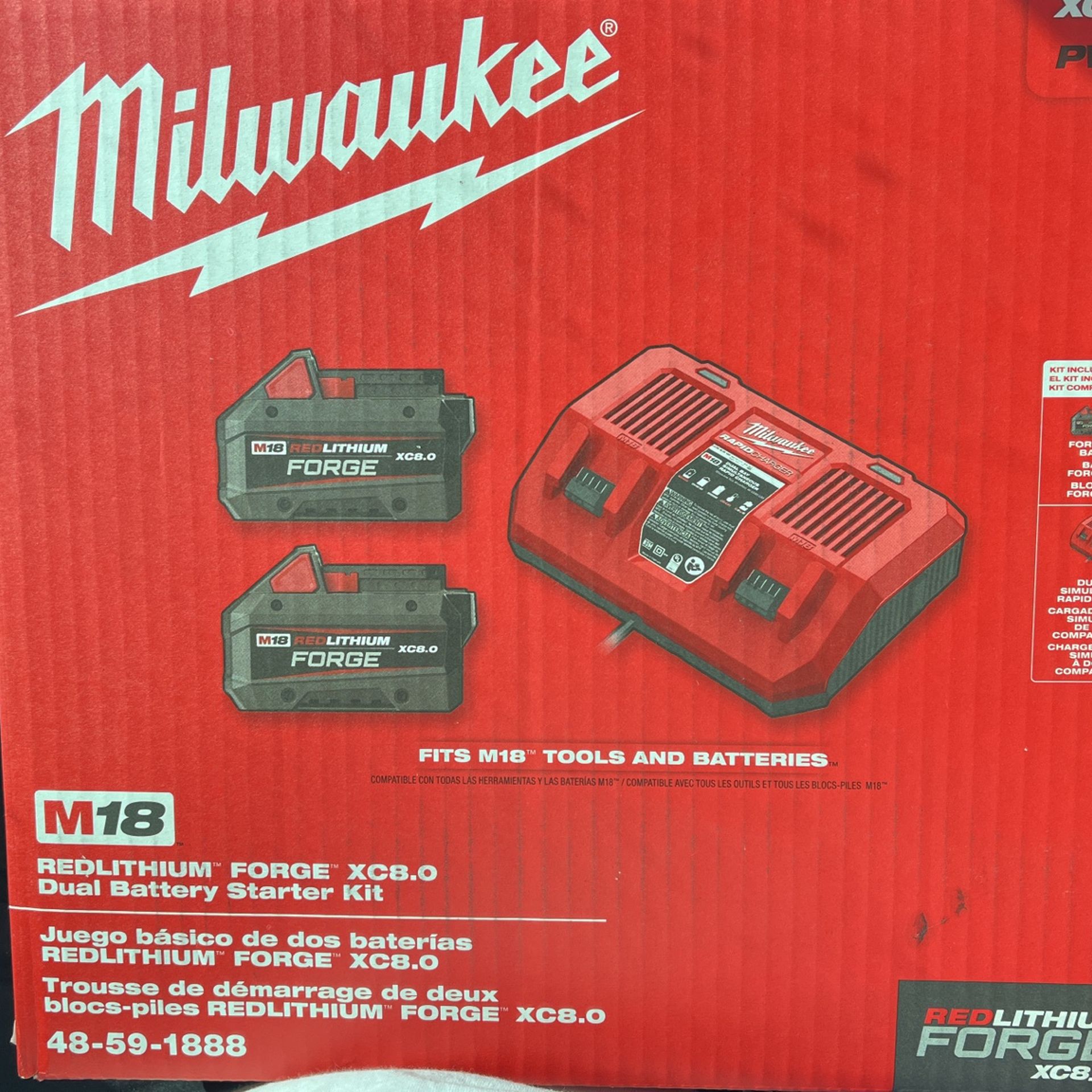 Milwaukee M18 18-Volt Lithium-Ion REDLITHIUM FORGE Starter Kit with Two XC 8.0 Ah Battery and Dual Bay Rapid Charger Kit