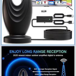 2025 TV Antenna for Smart TV and Old TV, 2200+ Miles Range HD Digital TV Antenna Indoor with 360° Signal Strongest Booster, Supports Local Channels 10