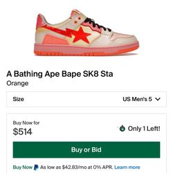 Bape Sta Orange Men’s Size 5 Women’s Size 6.5 