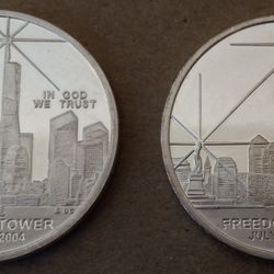 Lot Of 2 Freedom Tower July 4 2004 One Dollar Silver Clad Coins