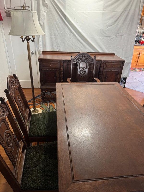 Antique Dining Set ,hutch And Lamp