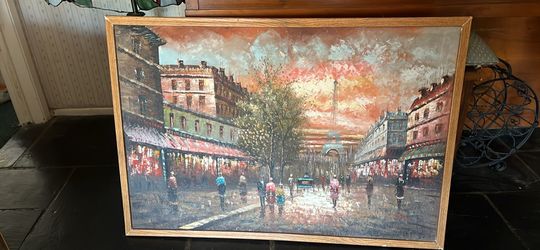 Textured Paris Street Scene Oil Painting Eiffel Tower