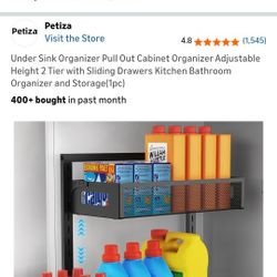 Under Sink Organizer Pull Out Cabinet Organizer Adjustable Height 2 Tier with Sliding Drawers Kitchen Bathroom Organizer and Storage(1pc)