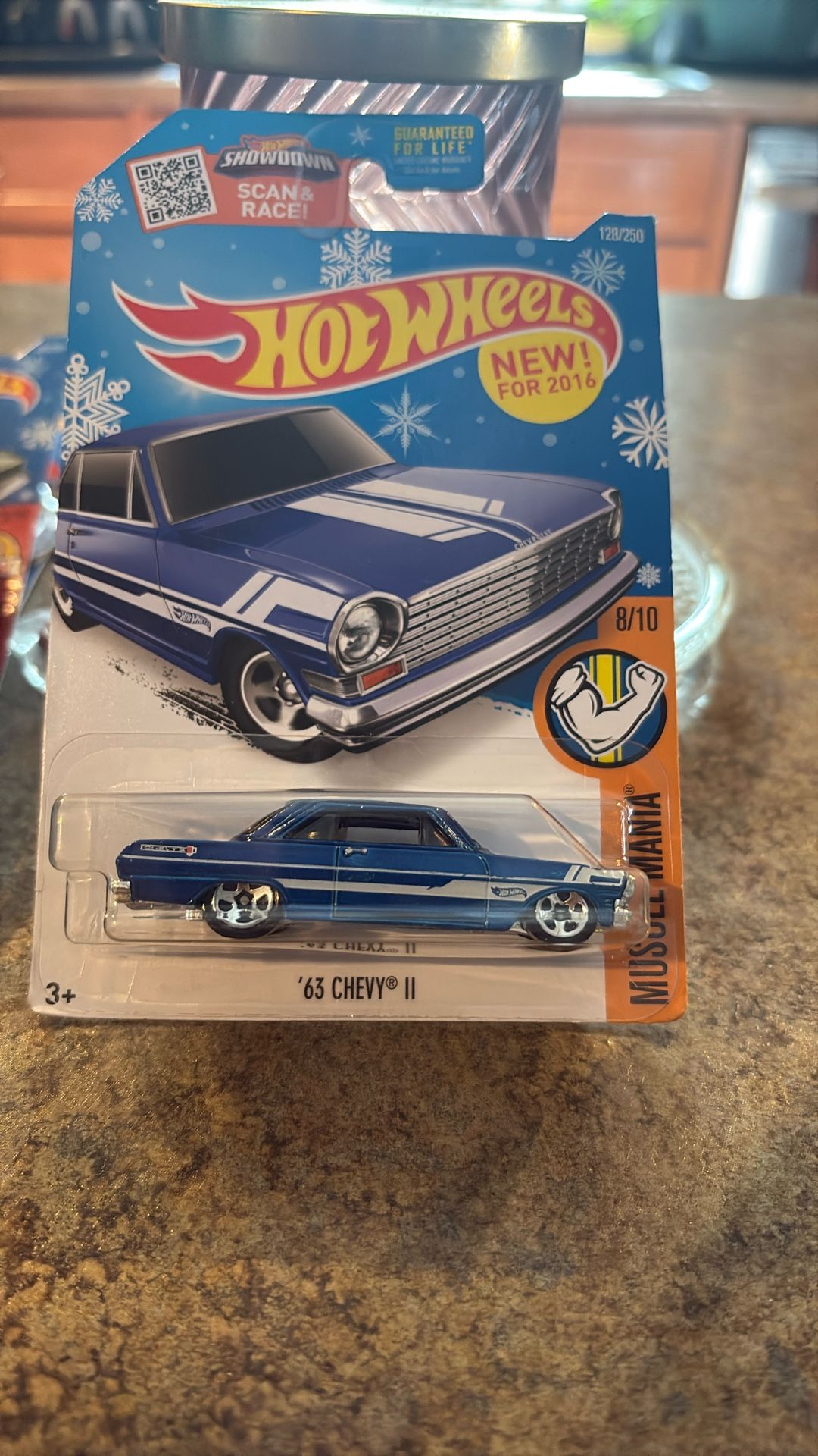 2016🔥HOT WHEELS🛞 '63 CHEVY II 8/10 MUSCLE MANIA #128/250 BLUE Snowflake