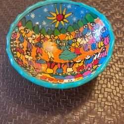 Mexican Folk Art 3 Footed Clay Bowl -Wedding Boda Hand Painted Proposal Fiancee