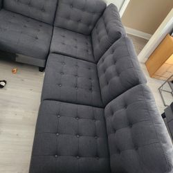 Dark Blue Sectional Sofa - Couch 4 Pieces