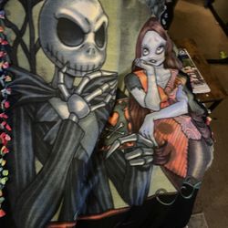 Homemade Jack, Skellington, And Sally Nightmare Before Christmas Throw blanket, almost 5 feet by about 3 feet