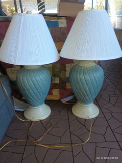 Pair of 36in tall Ceramic Table Lamps with White Shades