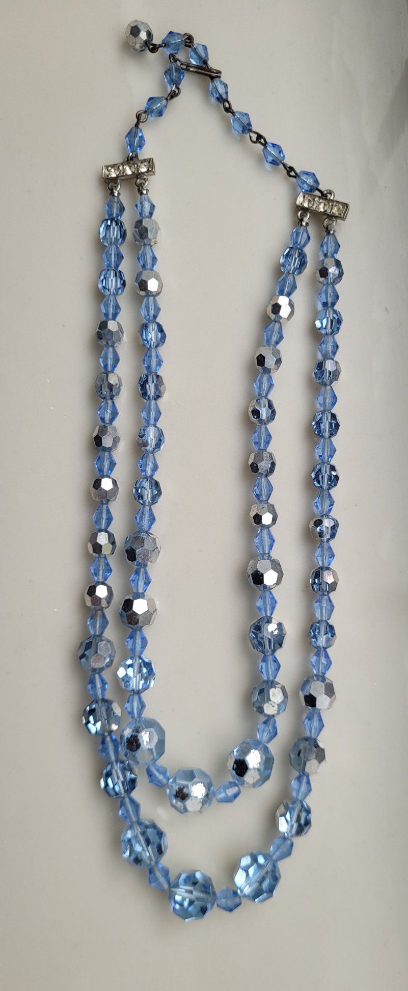 Vintage Blue/Silver Crystal Double Strand Necklace