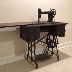 Antique Sewing Machine and Table