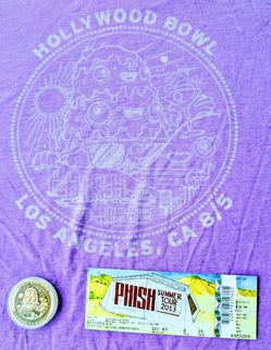 PHISH (Hollywood Bowl, L.A., CA - 8/5/2013) Unripped Concert Ticket Stub, Coin & T-Shirt