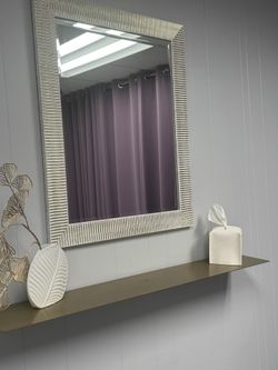Modern Wall Mirror with Metal Gold Floating Shelf Set