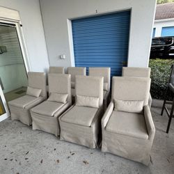 SET OF 8 ( believe UTTERMOST)  Slipcovered dining Chairs With Lumbar Pillows- Retail $700 Each!