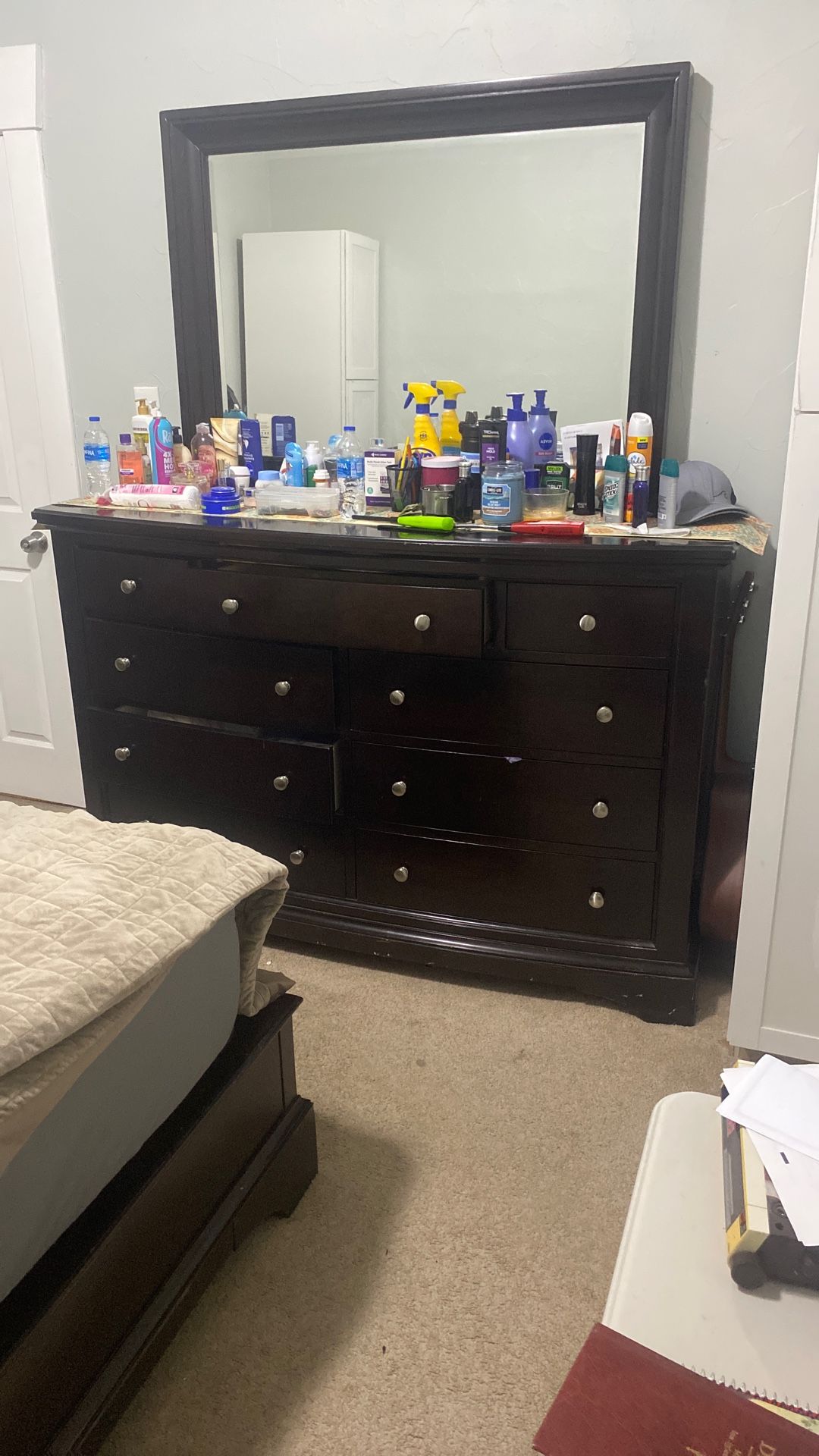 Bedroom set, blackish-red color, solid wood, queen size