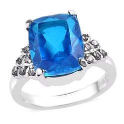 Caribbean Quartz, Sim. Blue Diamond Ring (Size 8)