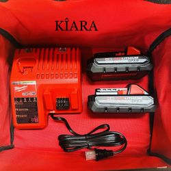 Milwaukee M18-M12 Charger + 2 Batteries 3.0 High Output And Tool Bag Everything New Batería Cargador Baterías 
