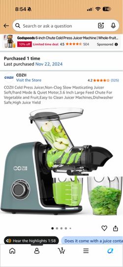 COZII Cold Press Slow Masticating Juicer