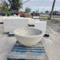 Concrete Large Low Bowl Planter Pot / Cement Backyard Patio Pot Garden Planters