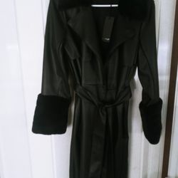 Faux Leather Trench Coat faux Fur And Suede Lining W Tag New Condition 