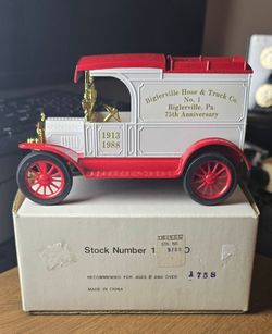 White and red 1913 Ford Model T delivery van with "Biglerville Hose & Truck Co. No. 1