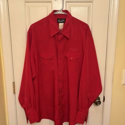 Wrangler Vibrant Red Bull Riding Casual Button Down Western Shirt