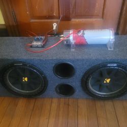 (2) 10 Inch Kicker Comp Subwoofers (2) Kole Audio 700 Watt Amps Raptor 2.0 Farad Digital Car Audio Capacitor.